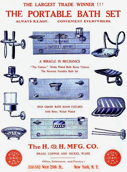 1908 H & H Mfg Co. Advertisement for bath accessories.