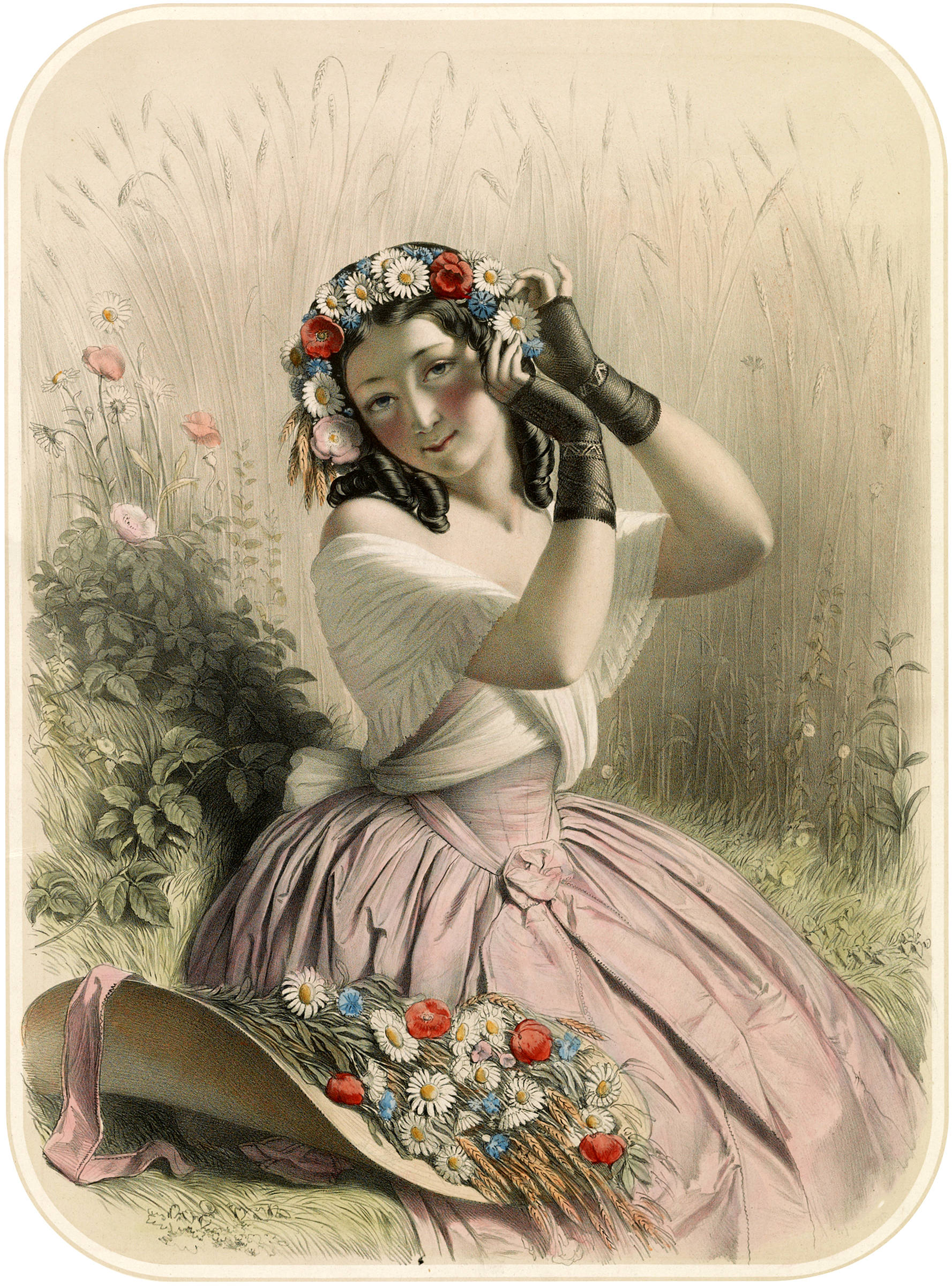 Image: CHARMING VINTAGE GIRL WEARING A FLOWER CROWN courtesy of The Graphics Fairy